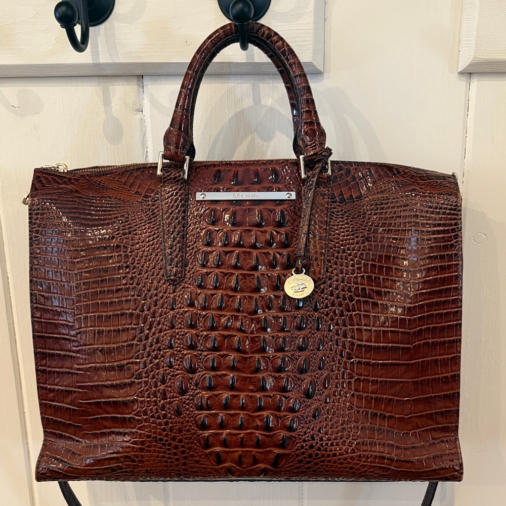 Brahmin Rich Brown Crocodile-Embossed Laptop Bag